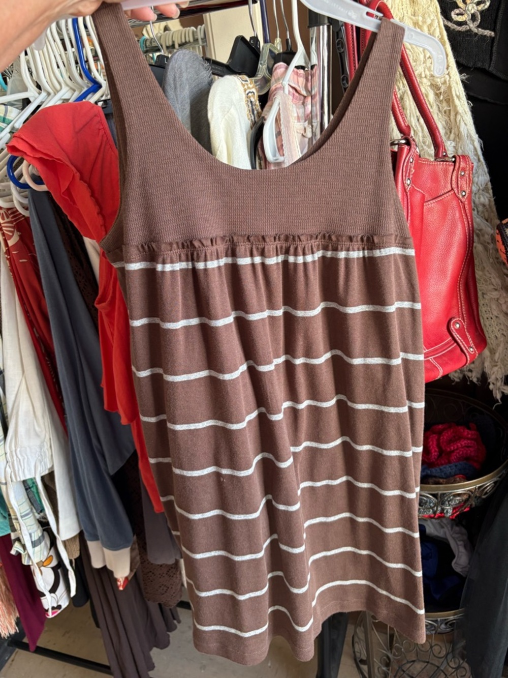Joe Boxer Brown and White Striped Sleeveless Knit Tank